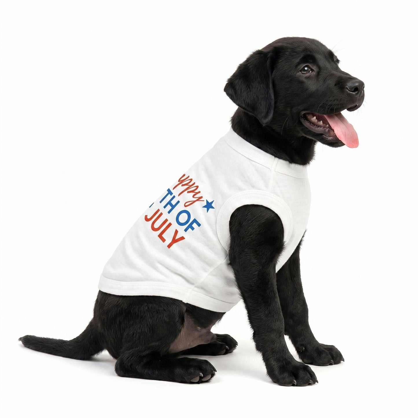 Happy 4th of July Dog Shirt – White Patriotic USA Dog T‑Shirt (XS–3XL)