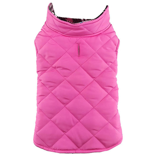 Reversible Fleece Lined Puffer Dog Coat - Pink Plaid 78643