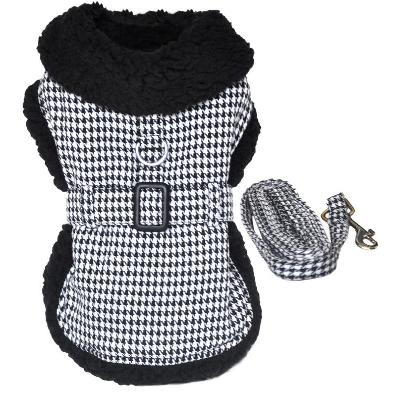 Houndstooth Dog Coat Fur-Trimmed – Rascal Pet Store