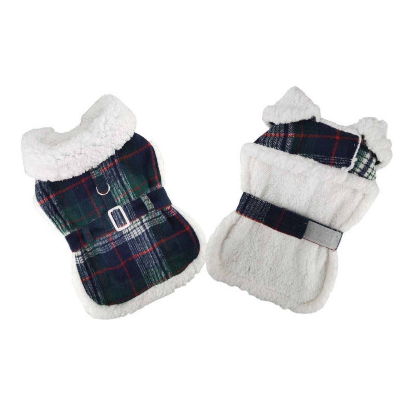 Sherpa-Lined Dog Coat Blue/Green Plaid