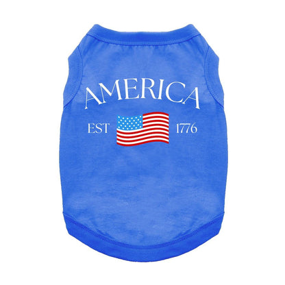Blue America Dog T‑Shirt – Patriotic USA Flag Dog Tee (XS–3XL, 100% Cotton)