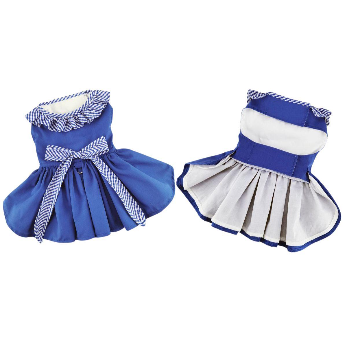 Blue Gingham Dog Dress with Matching Leash