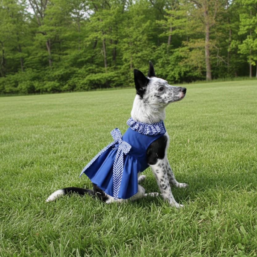 Blue Gingham Dog Dress with Matching Leash
