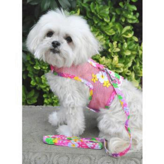 Cool Mesh Dog Harness Pink Hawaiian Floral
