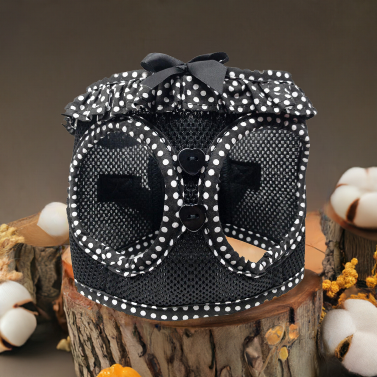 American River Choke Free Dog Harness Polka Dot - Black and White Polka Dot