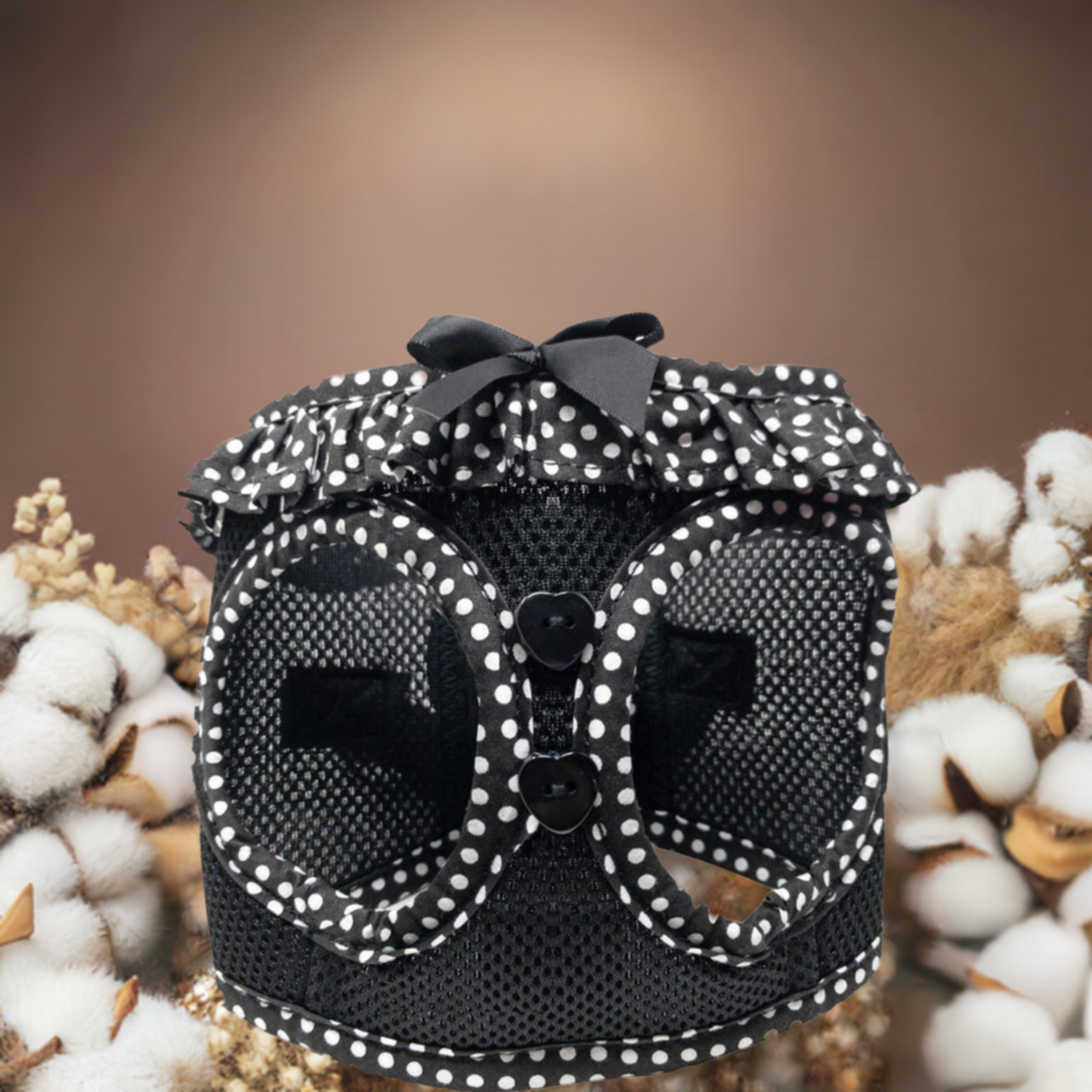 American River Choke Free Dog Harness Polka Dot - Black and White Polka Dot