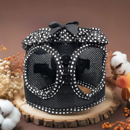 American River Choke Free Dog Harness Polka Dot - Black and White Polka Dot