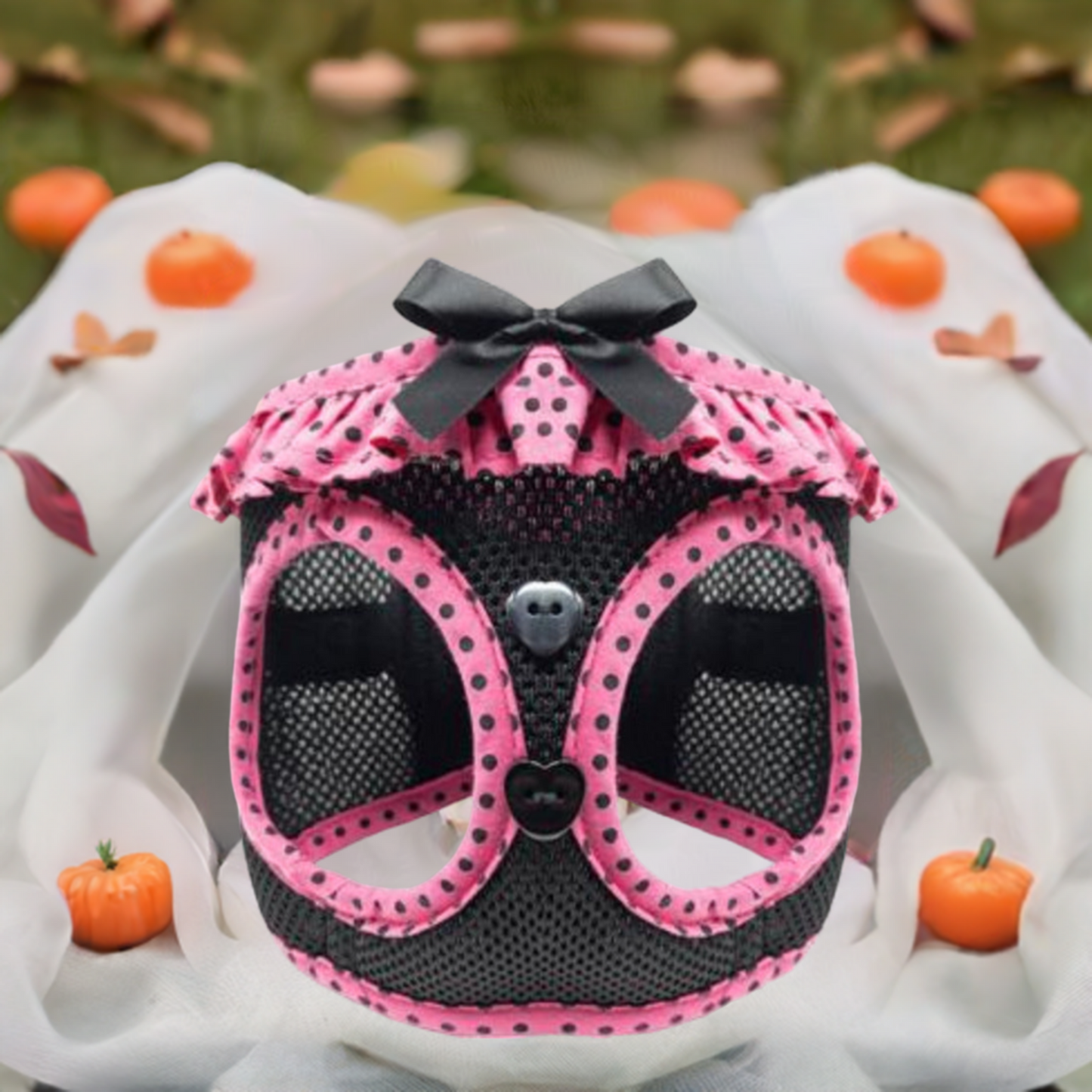 Polka Dot Dog Harness Hot Pink and Black 78491