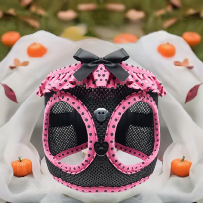 Polka Dot Dog Harness Hot Pink and Black 78491