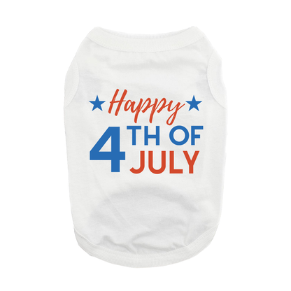 Happy 4th of July Dog Shirt – White Patriotic USA Dog T‑Shirt (XS–3XL)