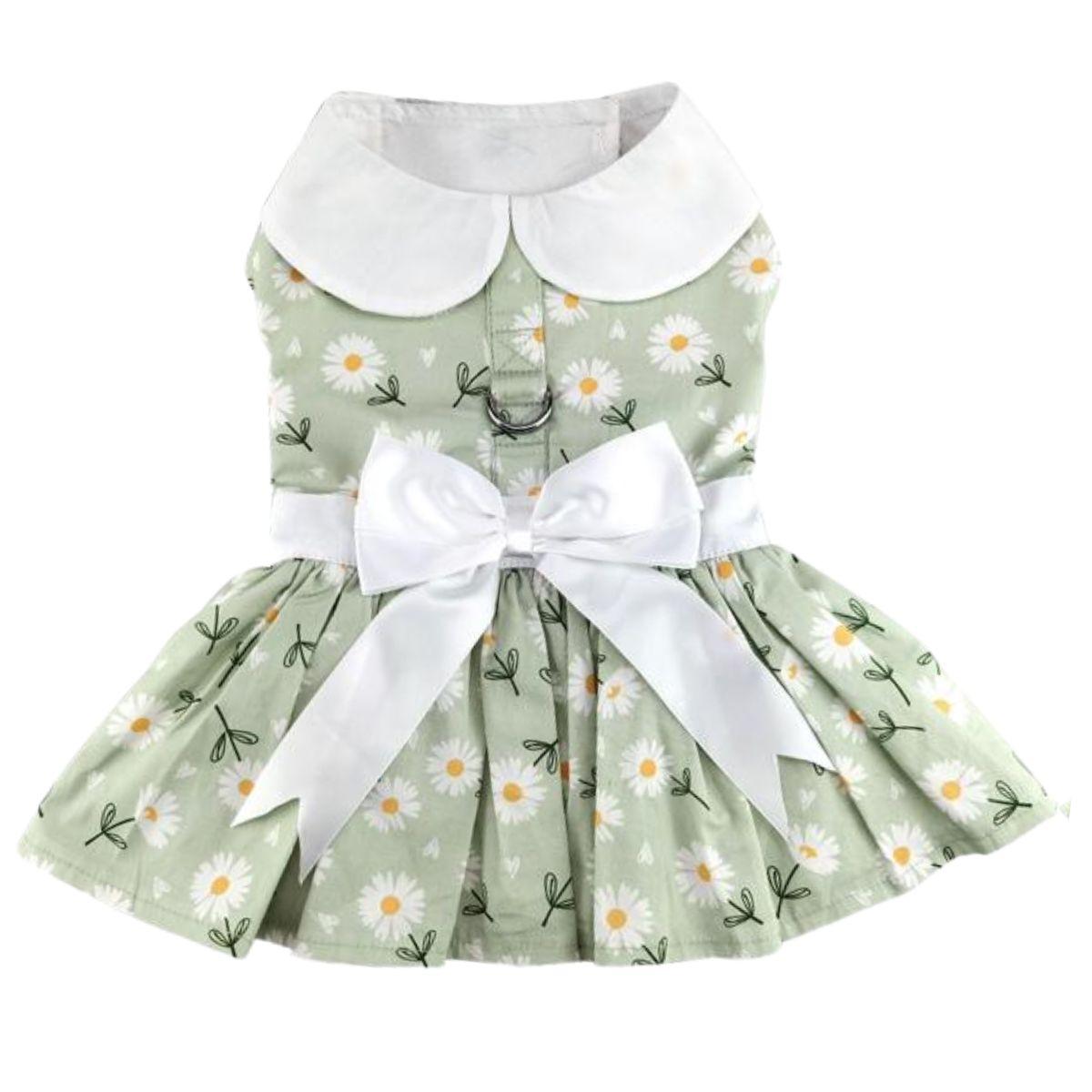 Mint Green Daisy Dog Dress with Matching Leash | Doggie Design (XS–XL)