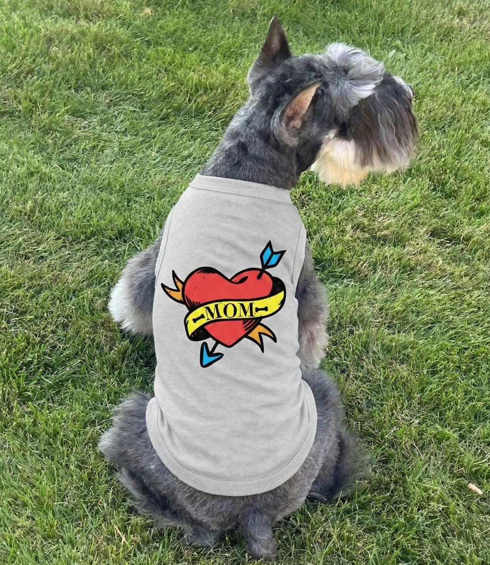 Mom Tattoo Dog Shirt – Glacier Gray Cotton Graphic Dog Tee (XS–3XL)