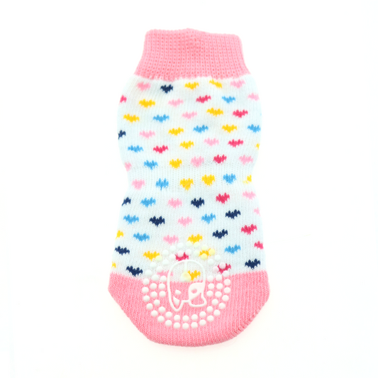 Non-Skid Dog Socks - Pink and White Hearts