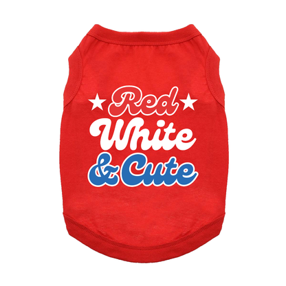 Red White and Cute Dog Shirt – Flame Scarlet Red Patriotic USA Dog T‑Shirt (XS–3XL)