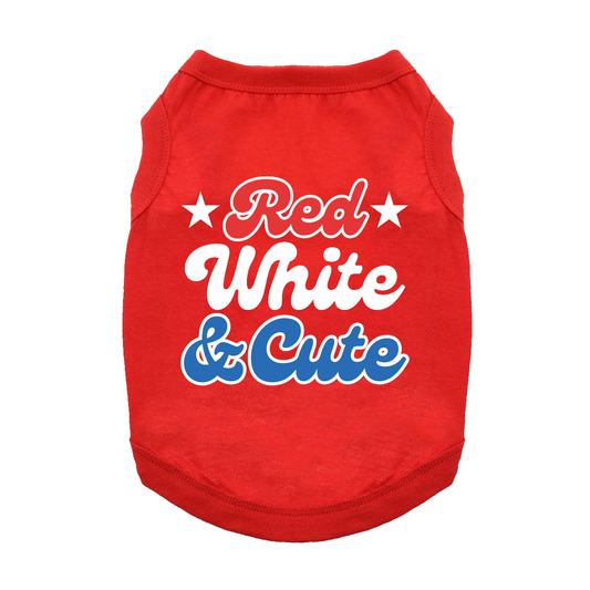Red White and Cute Dog Shirt – Flame Scarlet Red Patriotic USA Dog T‑Shirt (XS–3XL)