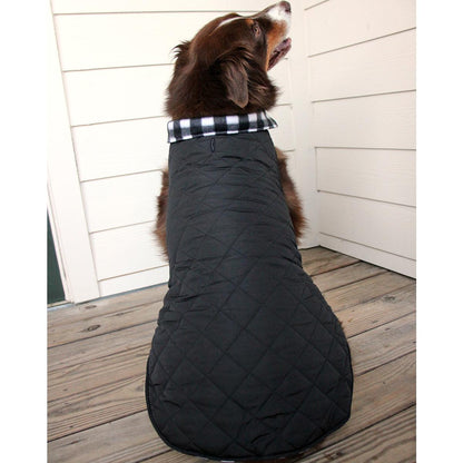 Doggie Design Reversible Fleece Lined Puffer Dog Coat - Black and White Plaid  78641