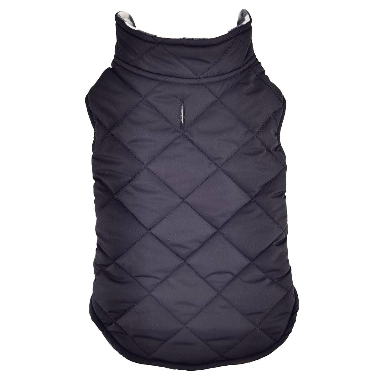 Doggie Design Reversible Fleece Lined Puffer Dog Coat - Black and White Plaid  78641