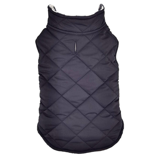 Doggie Design Reversible Fleece Lined Puffer Dog Coat - Black and White Plaid  78641