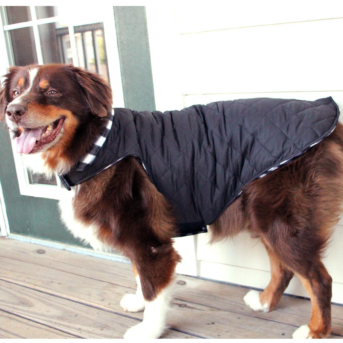 Doggie Design Reversible Fleece Lined Puffer Dog Coat - Black and White Plaid  78641