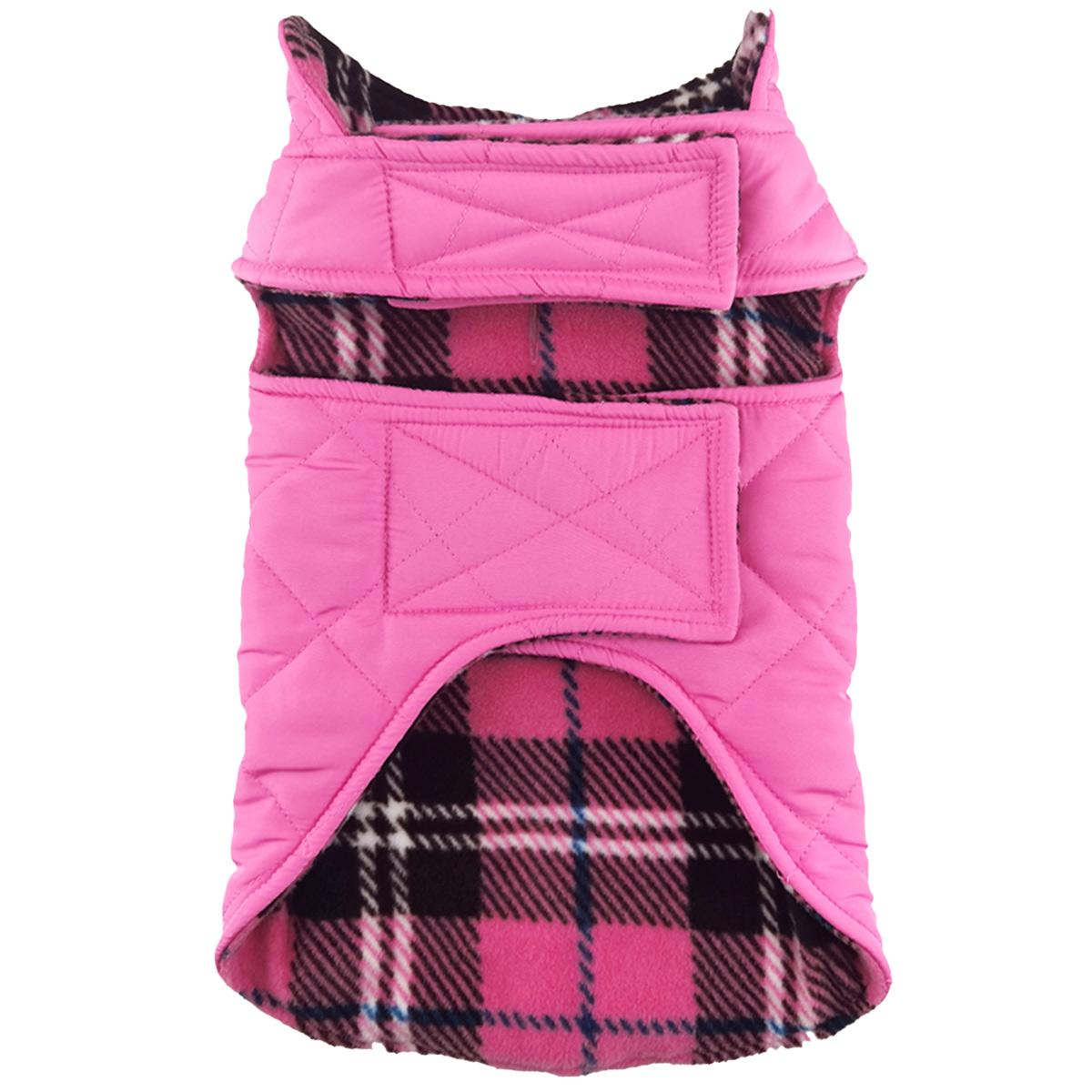 Reversible Fleece Lined Puffer Dog Coat - Pink Plaid  78643