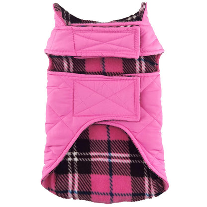 Reversible Fleece Lined Puffer Dog Coat - Pink Plaid  78643