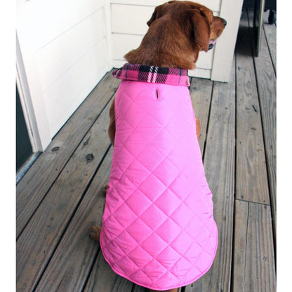 Reversible Fleece Lined Puffer Dog Coat - Pink Plaid  78643