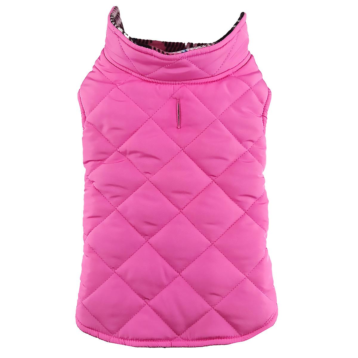 Reversible Fleece Lined Puffer Dog Coat - Pink Plaid  78643
