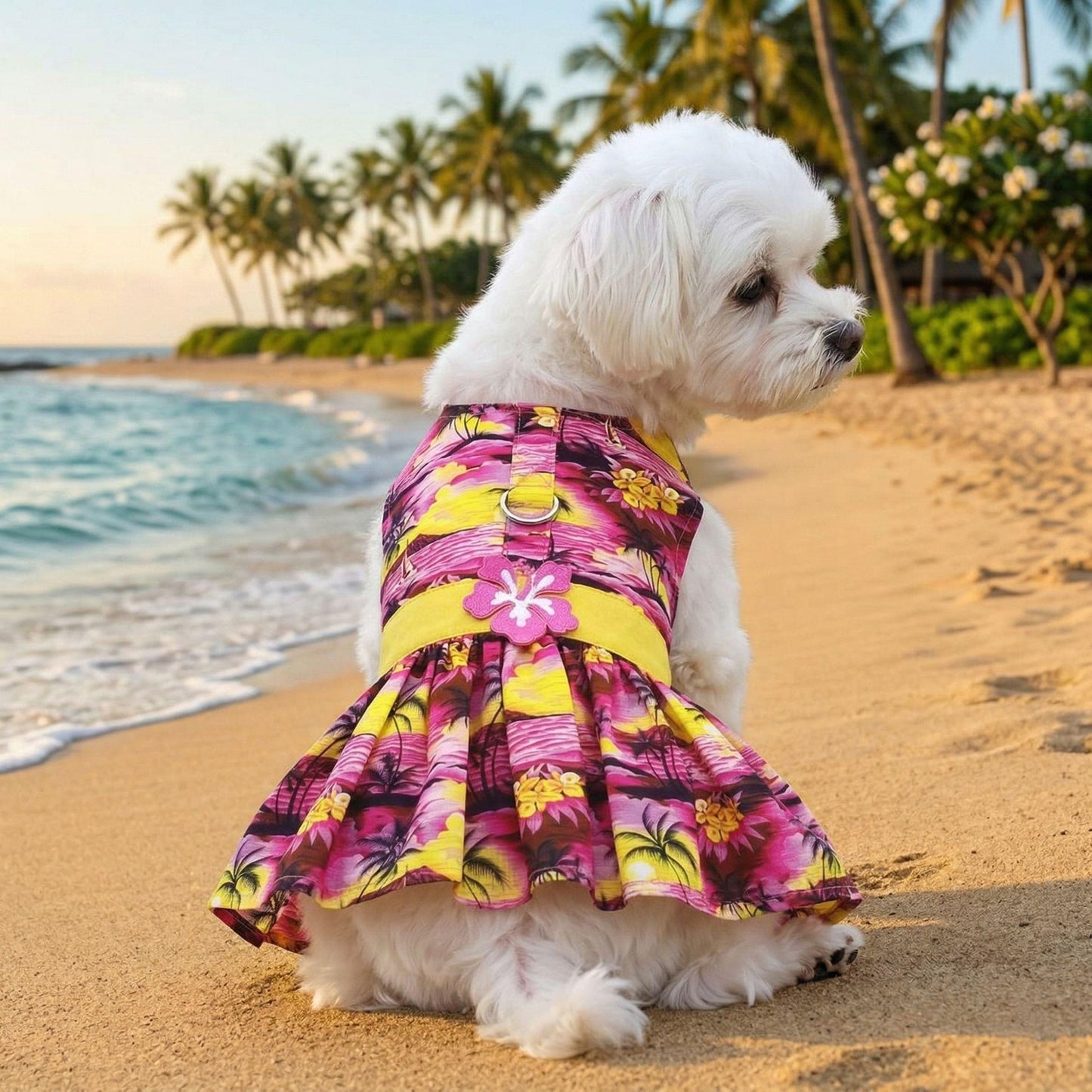 Tropical Sunset Dog Dress with Matching Leash | Doggie Design (XS–XL)