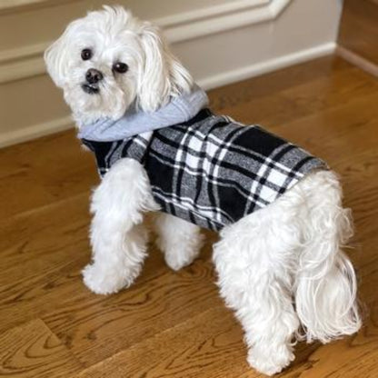 Weekender Dog Sweatshirt Hoodie - Black & White Plaid Flannel 78573