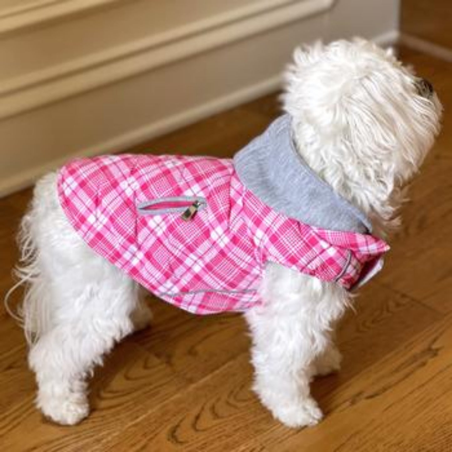 Weekender Dog Sweatshirt Hoodie Pink & White Plaid