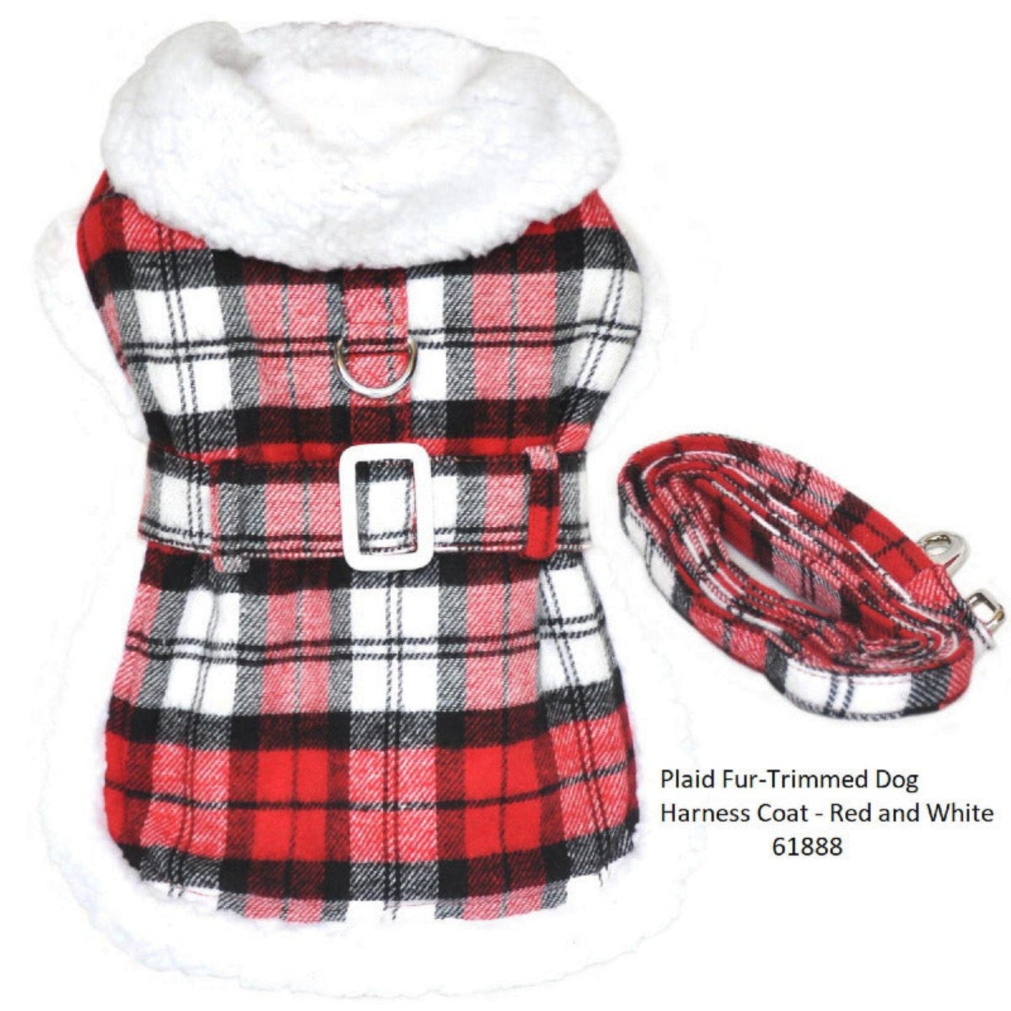 Doggie Design Red Plaid Fur-Trimmed Dog Harness Coat