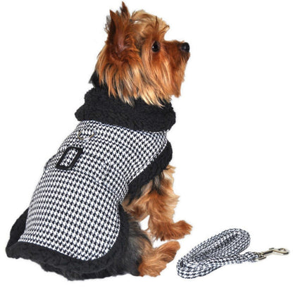 Houndstooth Dog Coat Fur-Trimmed  –  Rascal Pet Store