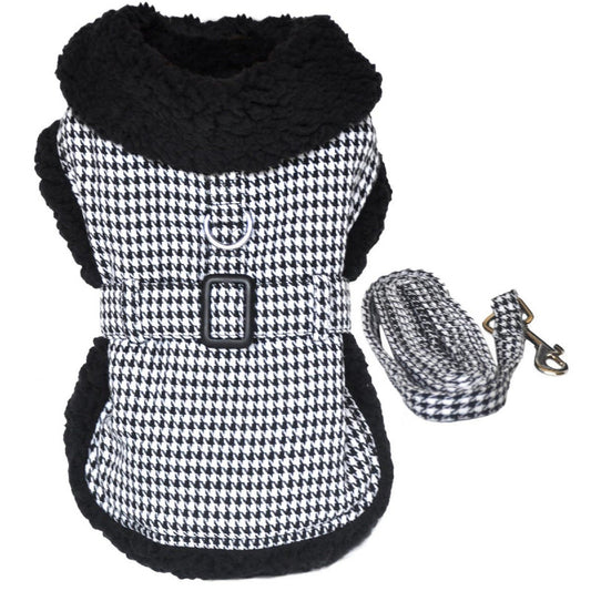 Houndstooth Dog Coat Fur-Trimmed  –  Rascal Pet Store