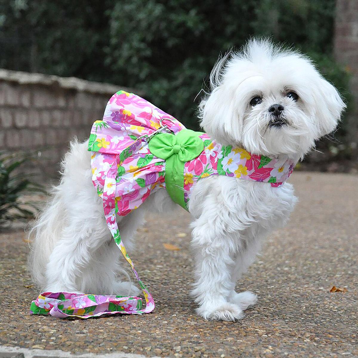 Pink Hawaiian Floral Dog Harness Dress with Matching Leash 73385