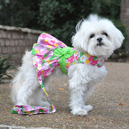 Pink Hawaiian Floral Dog Harness Dress with Matching Leash 73385