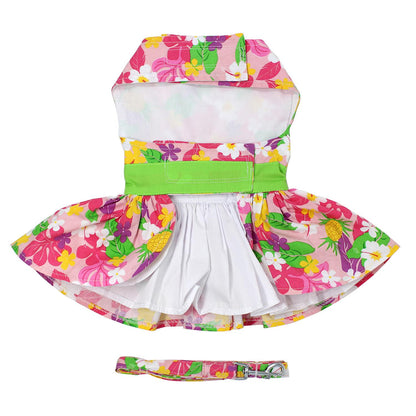 Pink Hawaiian Floral Dog Harness Dress with Matching Leash 73385