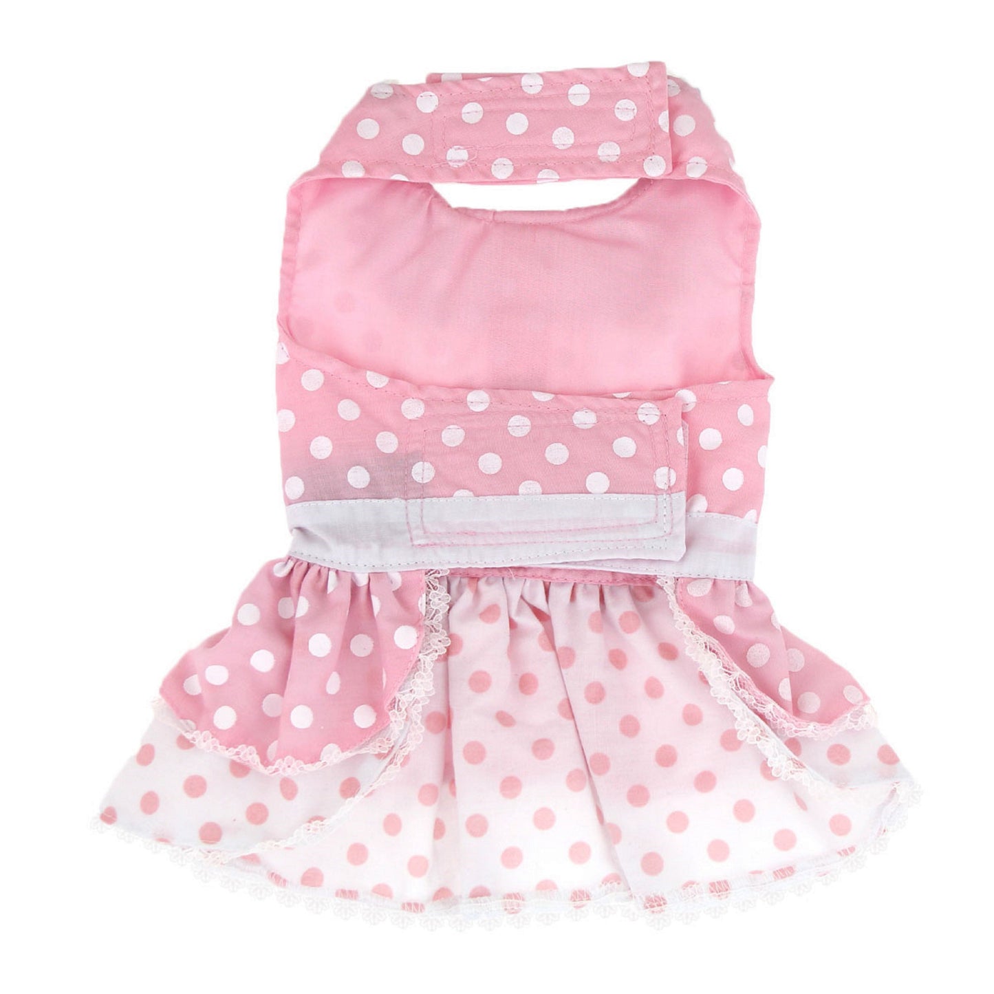 Polka Dot and Lace Dog Dress Set with Leash - Pink 10432